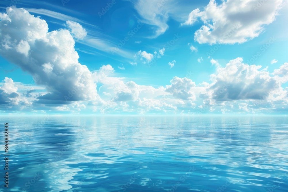Poster a large body of water with clouds in the sky, suitable for use in environmental or landscape images