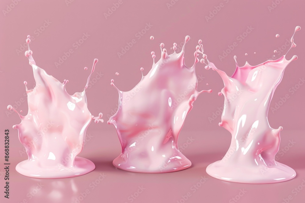 Poster A visual representation of pink liquid splashing on top of each other, great for use in illustrations and designs