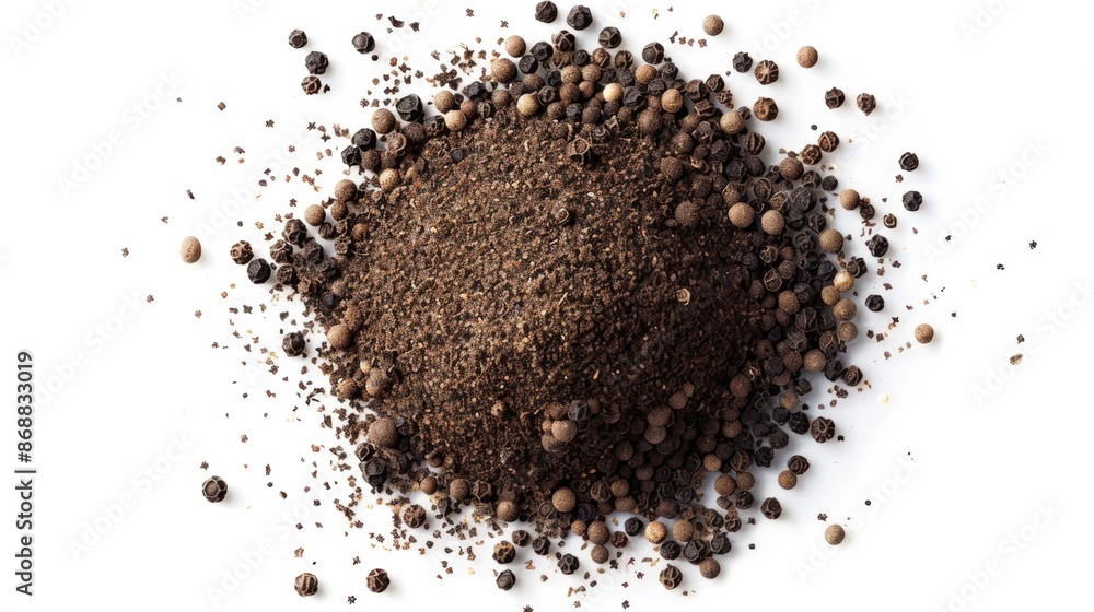 Poster a heap of soil covered with a layer of black peppercorns
