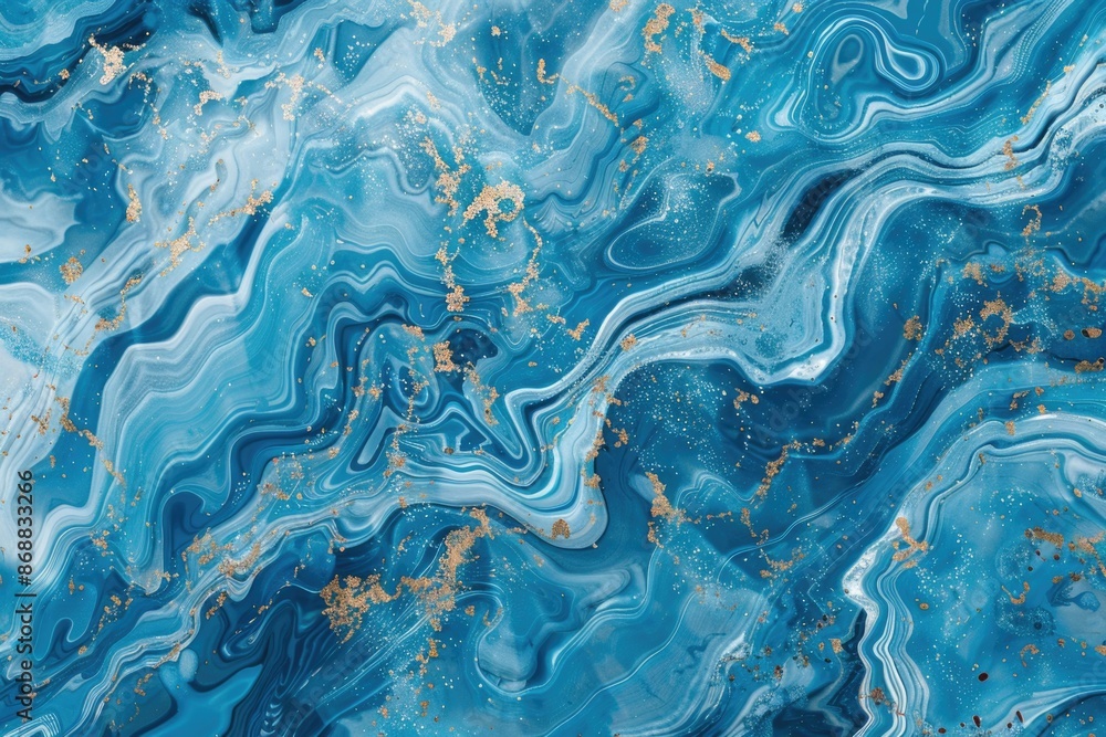 Poster a detailed shot of a blue and gold marble surface, perfect for highlighting textures or colors in de