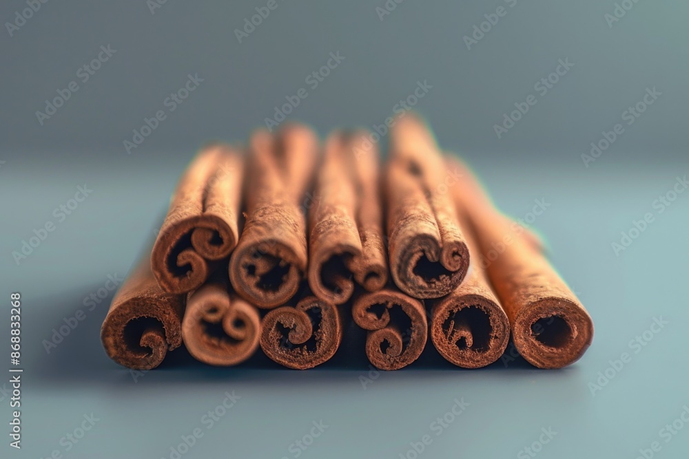 Poster A collection of cinnamon sticks arranged neatly on a table