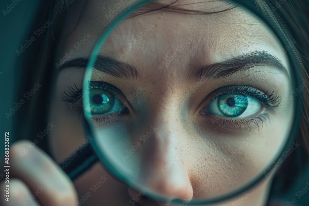 Poster a person using a magnifying glass for observation or investigation