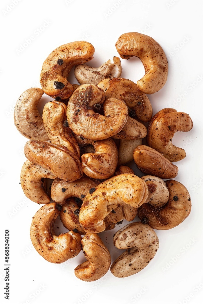 Poster A stack of assorted nuts on a clean and neutral background, suitable for use in food or packaging design