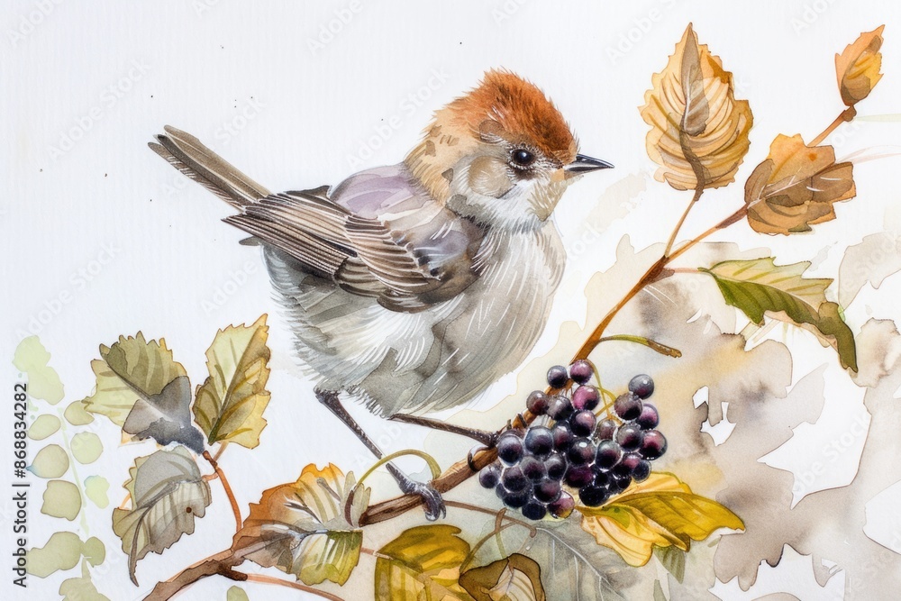 Canvas Prints A watercolor painting of a bird sitting on a branch of a tree