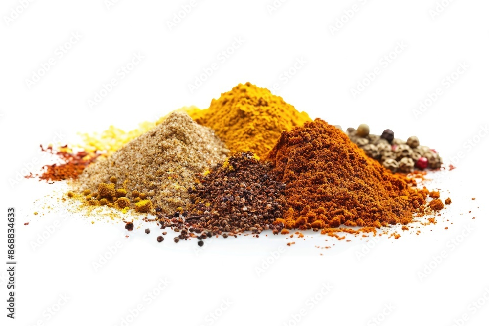 Poster A collection of various spices displayed on a clean white surface