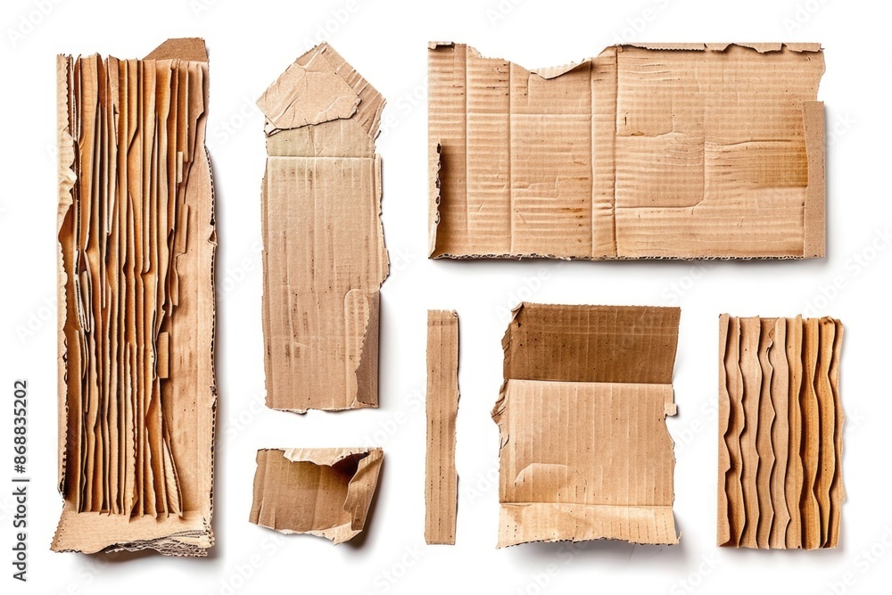 Poster several cardboard boxes stacked on a white surface, great for illustration or design concepts
