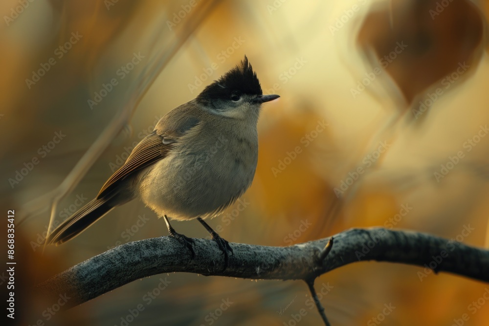 Poster a small bird sits atop a tree branch, surrounded by foliage