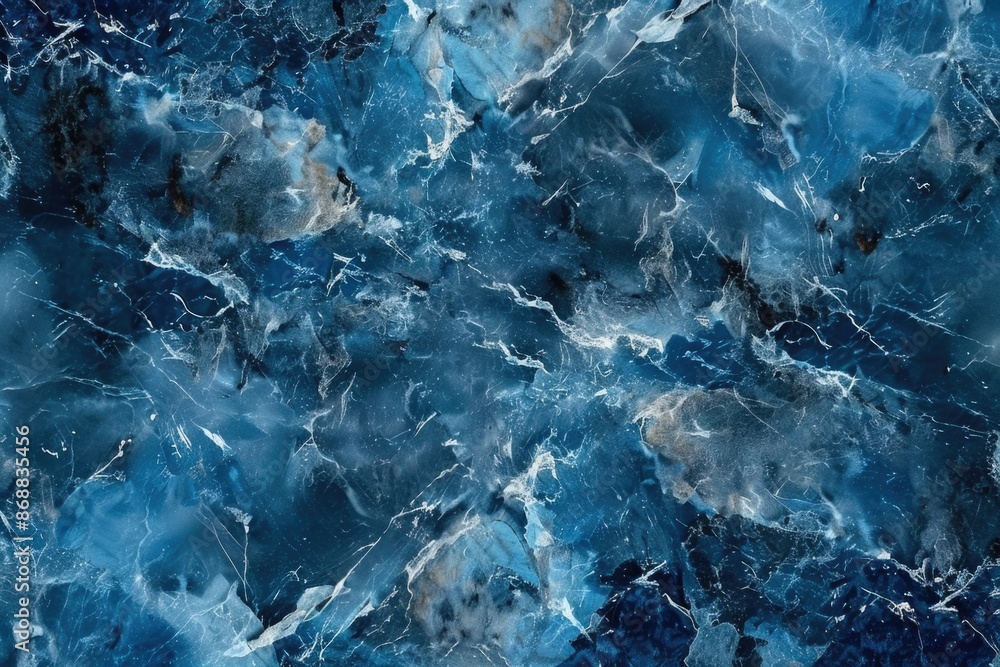 Poster a detailed view of a blue marble surface with swirling patterns