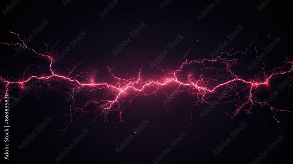 Poster a dramatic scene featuring a dark background with multiple pink lightning strikes