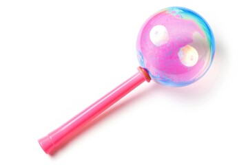 A pink and blue ball with a pink handle, perfect for a kid's party or as a decorative item
