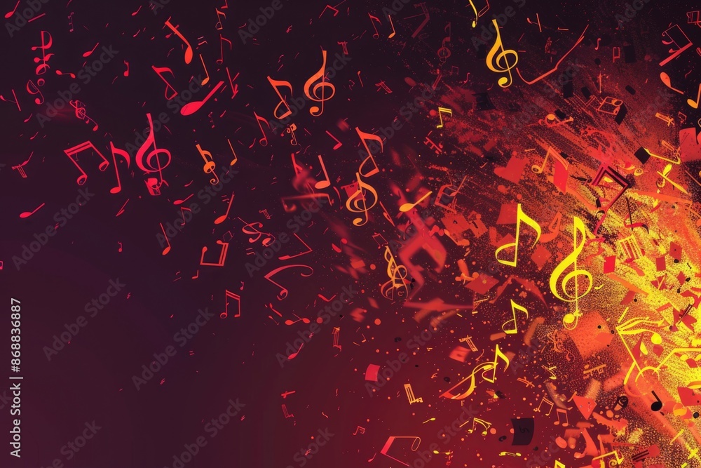 Poster A whimsical scene featuring a collection of musical notes suspended in mid-air, perfect for adding a touch of creativity to your design or presentation