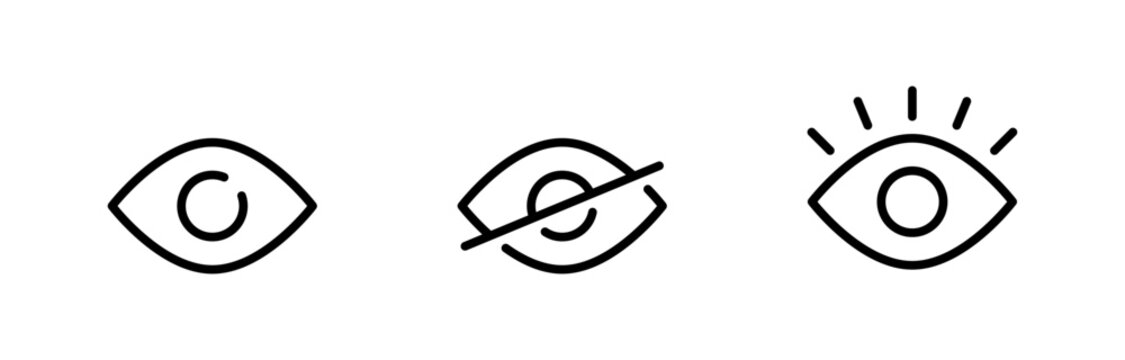 eye icon set. vision icon, see view icons - eyesight symbol - invisible eye hide icon, incognito icon no eye view hidden icon set. vision icon, unsee icons. editable stroke