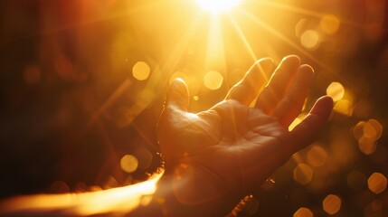 Human hand reaching sunlight sunbeam wallpaper background