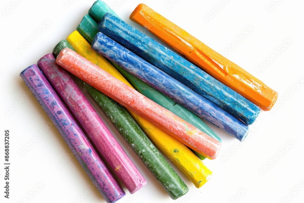 Poster A group of crayon sticks arranged next to each other, perfect for illustration or design projects