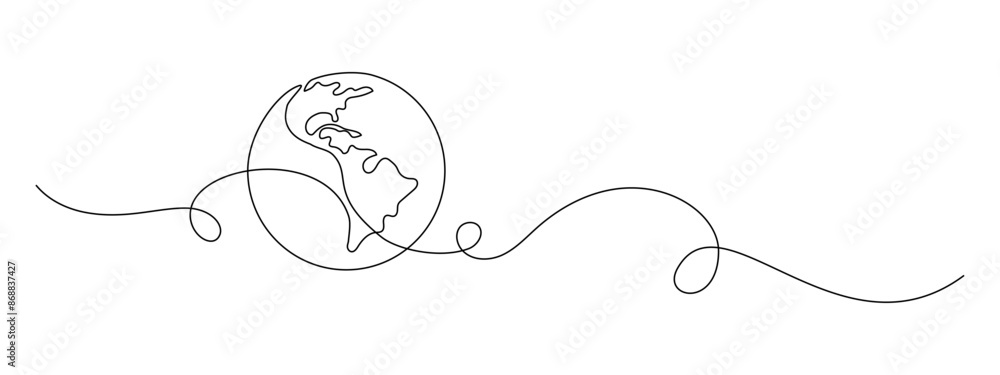 Leinwandbilder continuous one line drawing of earth globe with flourish art. world map and travel concept in simple