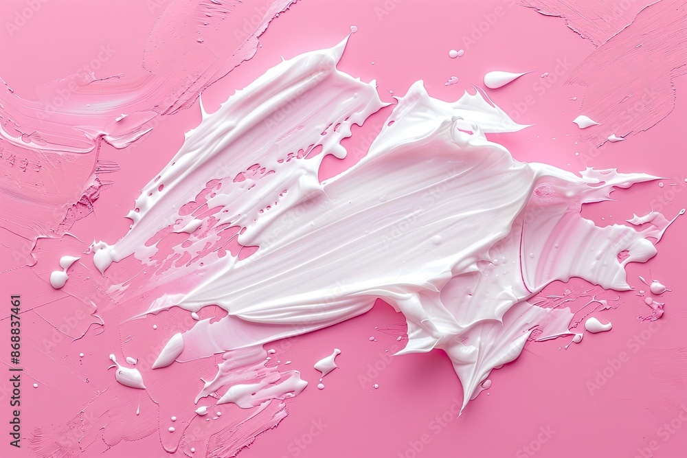 Aufkleber a pink background with white paint splatters. the splatters are in different sizes and shapes. the i