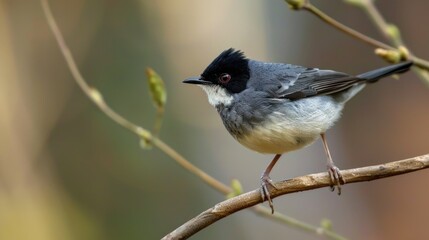 Obraz premium A small bird sitting on a branch of a tree, possibly waiting for food or singing