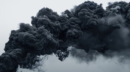 A massive plume of black smoke rising from an industrial source, suitable for depicting environmental issues or industrial accidents