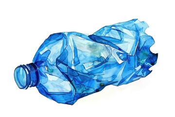 Obraz premium A watercolor illustration of a blue plastic bottle with a simple background