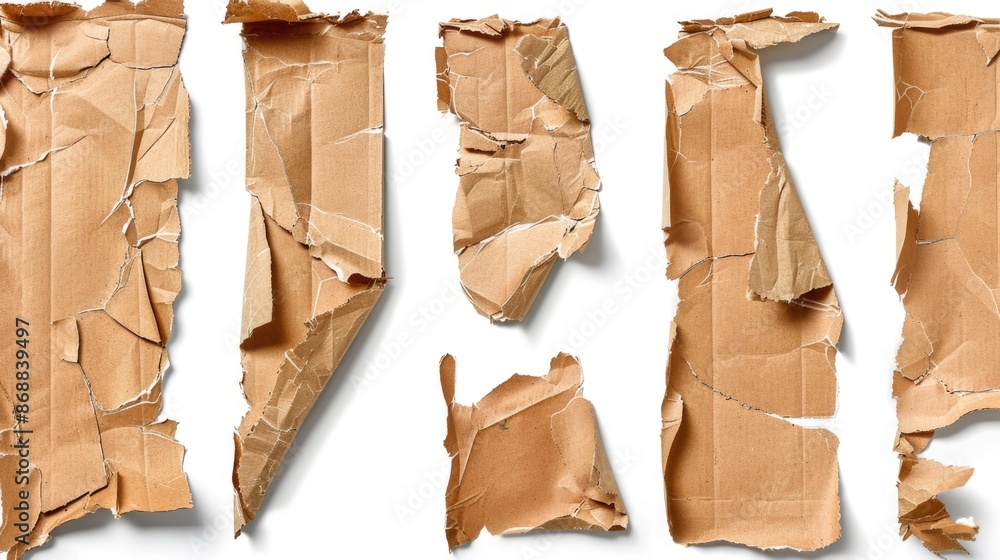 Poster a ripped piece of cardboard with rough edges, suitable for use in scenes where trash or debris is pr