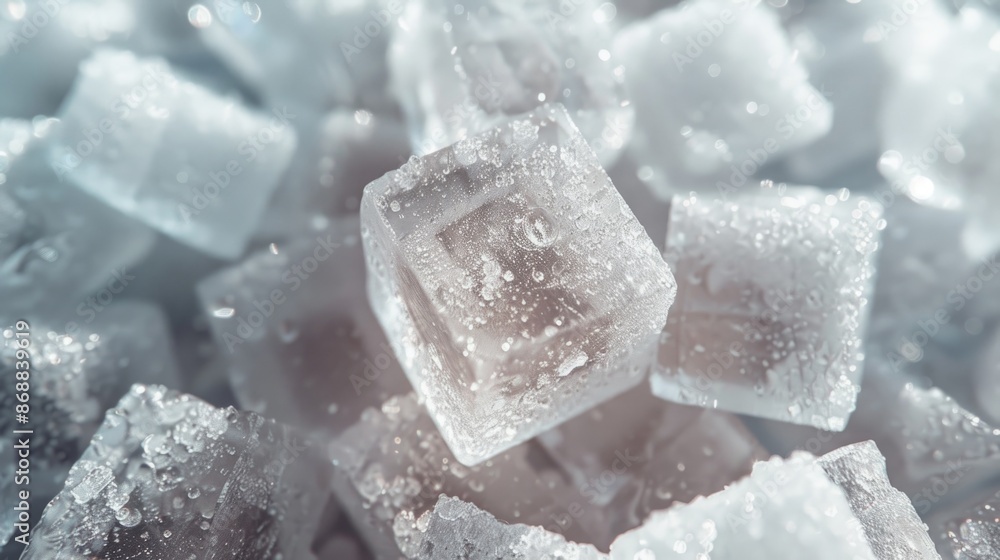 Aufkleber a stack of frozen ice cubes on top of another, clear and transparent