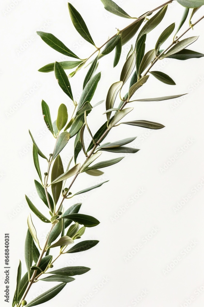 Poster a single branch of an olive tree against a white background, ideal for use in designs and projects r