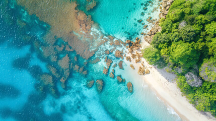 Serene Coastline with Turquoise Waters and Coral Reefs