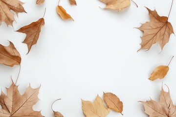 Autumn Composition with Dried Leaves on White Background