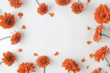 Autumn Flowers Composition with Orange Flowers and Petals Frame