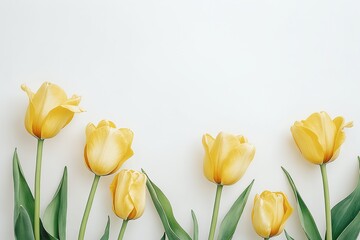 Yellow Tulip Flowers on White Background - Bright Spring Floral Composition