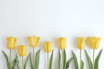 Beautiful Composition of Yellow Tulips on White Background