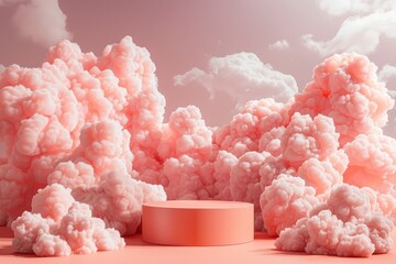 Minimal Podium decorate with peach background. product advertising and showcase