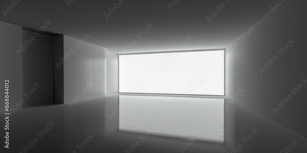 Poster minimalistic empty room with large bright window. generative ai