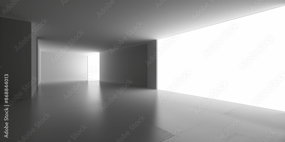 Poster minimalistic empty room with large bright window. generative ai