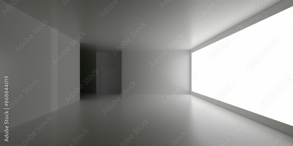 Poster minimalistic empty room with large bright window. generative ai