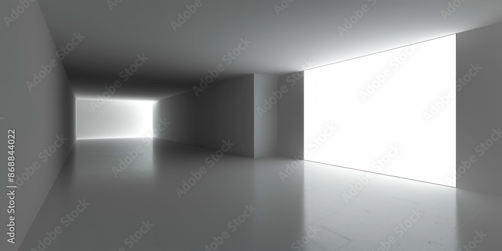 Poster minimalistic empty room with large bright window. generative ai