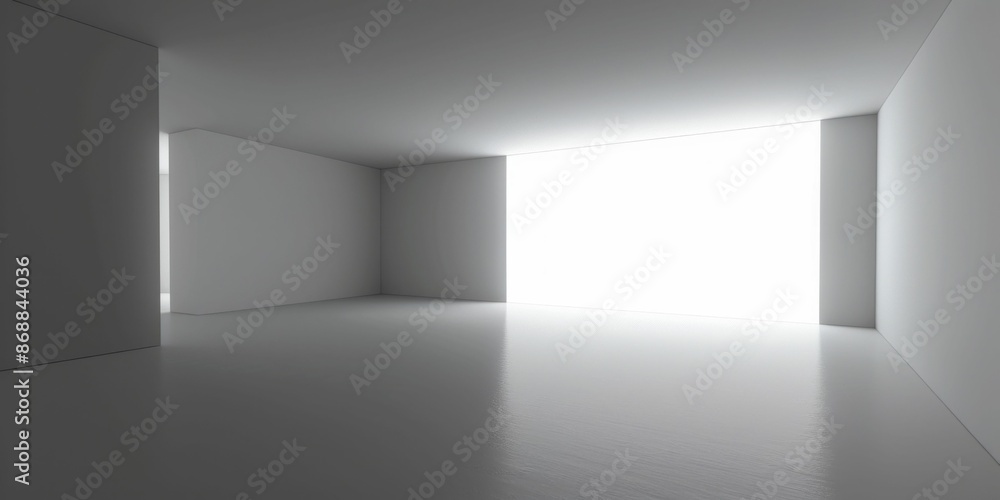 Poster minimalistic empty room with large bright window. generative ai