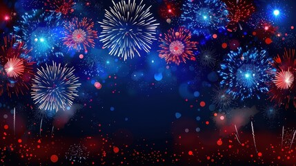 Spectacular colorful fireworks explode in the dark night sky, creating an impressive display perfect for any festive occasion and celebration, capturing joyful moments.