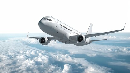 Obraz premium An airplane is cruising in the sky amidst a serene and ethereal cloudscape, symbolizing the beauty of modern air travel and the impressive feat of human engineering.