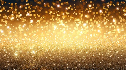 A shimmering golden blur background with bright glitter spots, conveying a sense of opulence and festivity, ideal for adding a touch of elegance to your project.