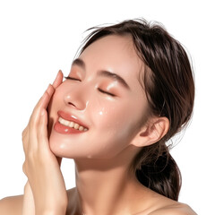 Young and beautiful skincare cosmetic beauty product promotion model