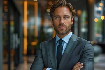 Fototapeta premium Businessman Standing in Office Building