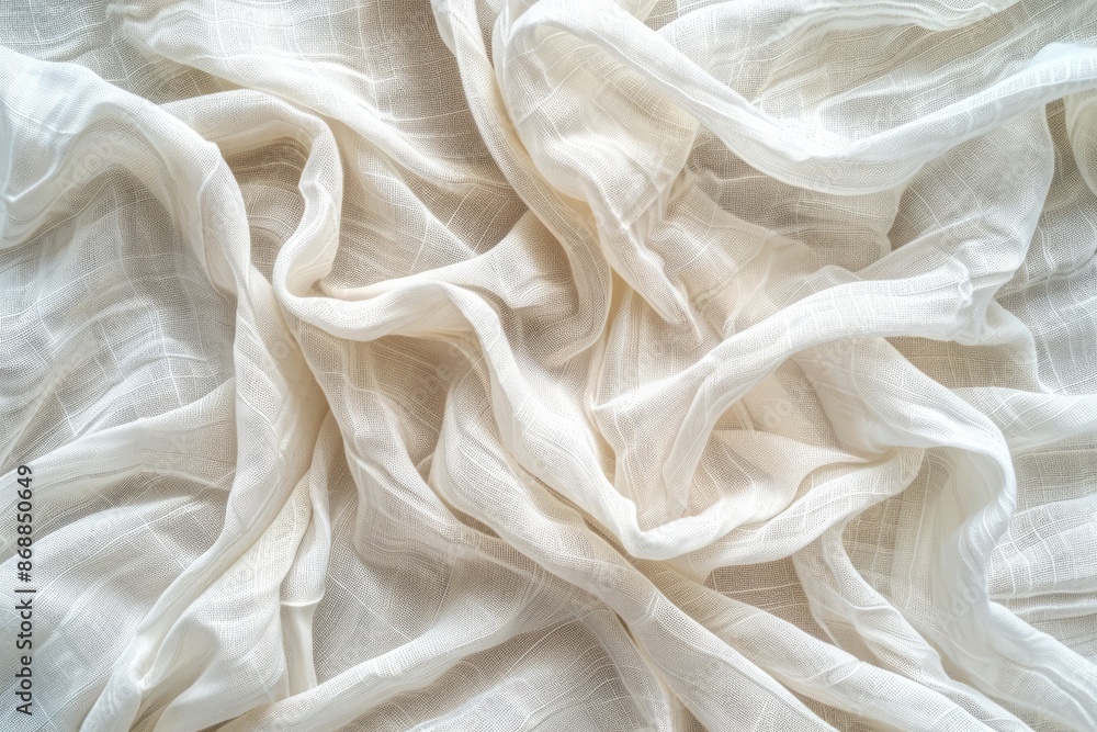 Poster a white fabric with a pattern of lines and swirls. the fabric is very soft and smooth to the touch