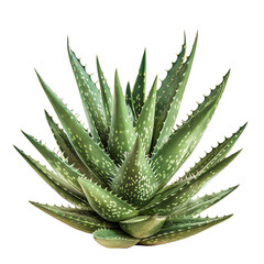 Isolated aloe vera plant with green leaves, surrounded by nature-inspired elements, symbolizing medicinal herbs and natural healing