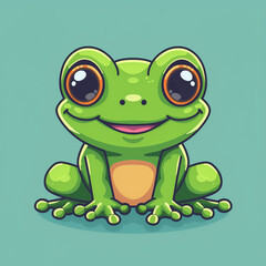 Obraz premium Amphibian Joy: Joyful Frog Cartoon Vector Icon Illustration - Celebrating Wetland Wonders