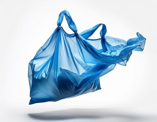 A blue plastic bag is floating in the air