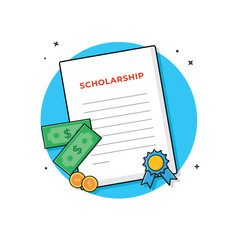 Document Paper with Badge and Money Vector Illustration. Scholarship Concept Design