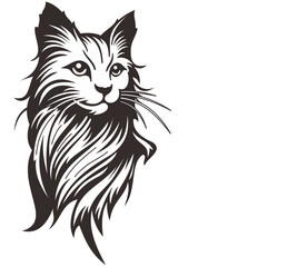 Fototapeta premium Cat head silhouette. Vector illustration in monochrome style on white background
