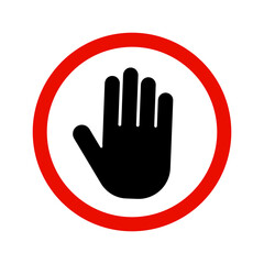 Obraz premium Stop hand icon. Red circle border. Black hand symbol. Warning vector sign.