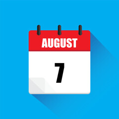 Calendar icon August. Red header design. Seventh August detail. Vector illustration.
